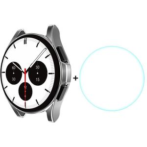 For Samsung Galaxy Watch4 Classic 42mm ENKAY Hat-Prince Full Coverage Electroplate Soft Case TPU HD Clear Cover + Tempered Glass Protector(Silver)