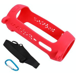 P401 For JBL Pulse4 Portable Shockproof Silicone Protective Case with Carabiner & Lanyard(Rose Red)