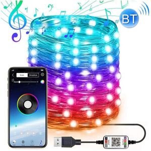 RGB USB  LED Copper Wire Light String Holiday Decoration Light String Bluetooth Mobile APP Control  Length:15m 150 LED