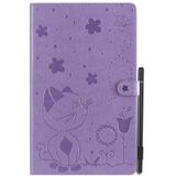 For Amazon Kindle Fire HD 10 (2015) / (2017)  Cat Bee Embossing Pattern Shockproof Table PC Protective Horizontal Flip Leather Case with Card Slots & Wallet & Pen Slot & Sleep / Wake-up Function(Purple)