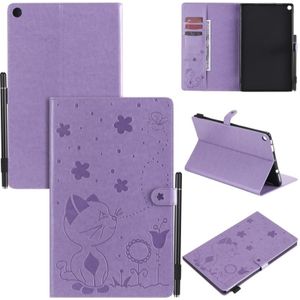For Amazon Kindle Fire HD 10 (2015) / (2017)  Cat Bee Embossing Pattern Shockproof Table PC Protective Horizontal Flip Leather Case with Card Slots & Wallet & Pen Slot & Sleep / Wake-up Function(Purple)