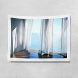 Sea View Window Background Cloth Fresh Bedroom Homestay Decoration Wall Cloth Tapestry  Size: 150x130cm(Window-9)