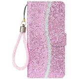 For iPhone 12 Pro Max Glitter Powder Horizontal Flip Leather Case with Card Slots & Holder & Lanyard(Pink)