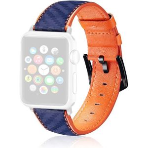 Koolstofvezel textuur lederen vervangende band horlogeband voor Apple Watch Series 7 41mm / 6 & SE & 5 & 4 40mm / 3 & 2 & 1 38mm (oranje blauw)