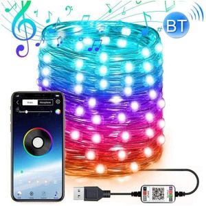 RGB USB  LED Copper Wire Light String Holiday Decoration Light String Bluetooth Mobile APP Control  Length:10m 100 LED