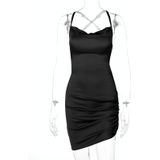 Ladies Sexy Backless Hollow Suspender Dress (Color:White Size:M)
