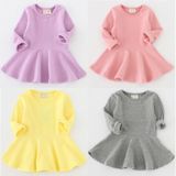Girls Ruffled Long Sleeve Dress (Color:Bright Yellow Size:92)