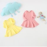 Girls Ruffled Long Sleeve Dress (Color:Bright Yellow Size:92)