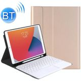 YA07B-A Detachable Lambskin Texture Round Keycap Bluetooth Keyboard Leather Case with Touch Control & Pen Slot & Stand For iPad 9.7 inch (2018) & (2017) / Pro 9.7 inch / Air 2 / Air(Gold)