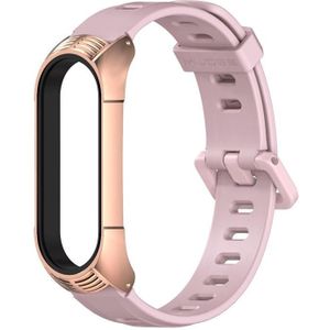 For Xiaomi Mi Band 6 / 5 / 4 / 3 Mijobs Flat Hole Silicone Watch Band  Style:TF Case(Pink+Rose Gold)