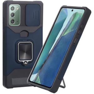 Voor Samsung Galaxy Note20 Sliding Camera Cover Design PC + TPU Schokbestendig Hoesje met Ring houder &Card Slot (Blauw)