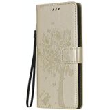 For Nokia 2.4 Tree & Cat Pattern Pressed Printing Horizontal Flip PU Leather Case with Holder & Card Slots & Wallet & Lanyard(Gold)