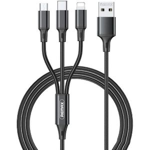 Remax RC-189th Gition Series 3.1A 3 In 1 8 Pin + Type-C / USB-C + Micro USB Aluminum Alloy Charging Cable  Length: 1.2m(Black)