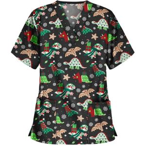 Kerstprint T-shirt met korte mouwen T-shirt Verpleegkundige Uniform (kleur: 3 Grootte: XXXL)