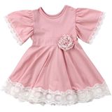 Girls Lace Princess Dress Trumpet Sleeve Three-dimensional Flower Dress  Kid size:100cm(Pink)