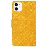 Ethnic Style Embossed Pattern Horizontal Flip Leather Case met Holder & Card Slots & Wallet & Lanyard Voor iPhone 12 Mini(Geel)