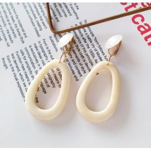 Retro Women Big Round Geometry out Oval Clip Earrings(white clip earring)