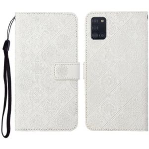 For Samsung Galaxy A31 Ethnic Style Embossed Pattern Horizontal Flip Leather Case with Holder & Card Slots & Wallet & Lanyard(White)