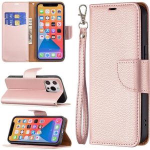 Litchi Texture Pure Color Horizontal Flip Leather Case with Holder & Card Slots & Wallet & Lanyard For iPhone 13 Pro(Rose Gold)