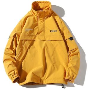 Letters Printed Stand Collar Pullover Coat Loose Casual Jacket for Men (Color:Yellow Size:L)
