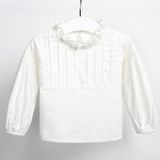 Girls Solid Color Round Neck Long Sleeve Bottoming Shirt (Color:White Size:80)
