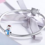 S925 Sterling Silver Pendant Mr Snowman Beads DIY Bracelet Necklace Accessories