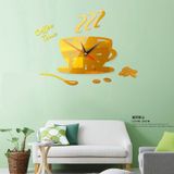 2 Sets Home DIY 3D Stereo Decorative Fashion Coffee Wall Clock Acrylic Mirror Wall Sticker Coffee Clock(Deep Gold)