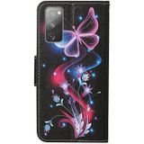 For Samsung Galaxy S20 FE 5G / S20 Lite Colored Drawing Pattern Horizontal Flip Leather Case with Holder & Card Slots & Wallet(Fluorescent Butterfly)