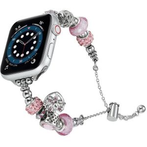 Kralenarmband metalen horlogeband voor Apple Watch Ultra 49 mm (roze hart)
