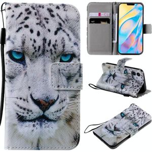 Painting Horizontal Flip Leather Case with Holder & Card Slot & Lanyard For iPhone 12 mini(White Leopard)