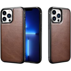 ICARER Cowhide Leather TPU Back Phone Case For iPhone 13 Pro Max(Brown)