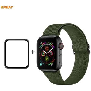 For Apple Watch Series 6/5/4/SE 40mm Hat-Prince ENKAY 2 in 1 Adjustable Flexible Polyester Wrist Watch Band + Full Screen Full Glue PMMA Curved HD Screen Protector(Dark Green)