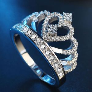 Princess Queen Crown-shaped Platinum Plated Zircon Ring  US Size: 5  Diameter: 15.7mm  Perimeter: 49.3mm(Silver)