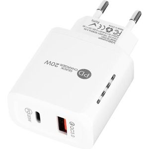 TE-PD01 PD 20W + QC3.0 USB Dual Ports Quick Charger with Indicator Light  EU Plug(White)