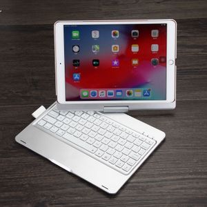 F102AS For iPad 10.2 inch Colorful Backlit Rotatable Bluetooth Keyboard  Leather Case with Pen Slot Function (Silver)