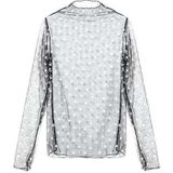 Sexy Mesh High Collar Long Sleeve Bottoming Blouse  Size:  One Size( Silver Wire )