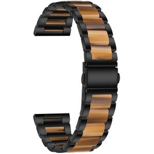 For Huawei Watch 3/3 Pro/Garmin Venu 2 22mm Universal Three-beads Stainless Steel + Resin Replacement Strap Watchband(Black+Honey)