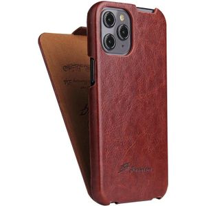 Fierre Shann Retro Oil Wax Texture Vertical Flip PU Leather Case For iPhone 12 Pro Max(Brown)