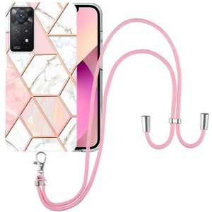 For Xiaomi Redmi Note 11 Pro 5G / 4G Foreign Electroplating Splicing Marble TPU Phone Case with Lanyard(Pink White)