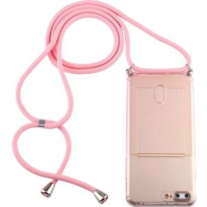 For iPhone 8 Plus / 7 Plus Transparent TPU Protective Case with Lanyard & Card Slot(Pink)