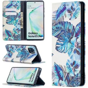 For Samsung Galaxy A81 Colored Drawing Pattern Invisible Magnetic Horizontal Flip PU Leather Case with Holder & Card Slots & Wallet(Blue Leaf)