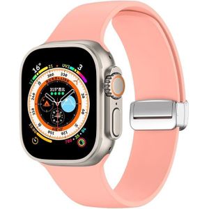Folding Buckle Silicone Watch Band For Apple Watch Ultra 49mm(Pink)