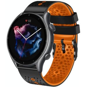 Voor Amazfit GTR 3 22 mm geperforeerde tweekleurige siliconen horlogeband (zwart + oranje)