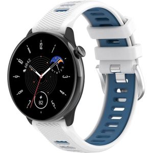 Voor Samsung Galaxy Watch 6 Classic 43 mm 20 mm sport tweekleurige stalen gesp siliconen horlogeband (wit + blauw)