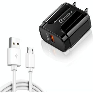 LZ-023 18W QC 3.0 USB Portable Travel Charger + 3A USB to Micro USB Data Cable  US Plug(Black)