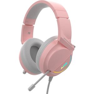 Ajazz AX365 Stereo Surround 7.1 Channel Listening Positioning USB Wire Control Switch Internet Cafe Gaming Headset  Cable Length: 2.1m(Pink)