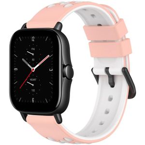 Voor Amazfit GTS 2E 20 mm tweekleurige poreuze siliconen horlogeband (roze + wit)