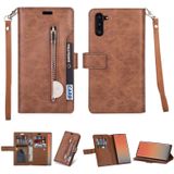 For Samsung Galaxy Note10 Multifunctional Zipper Horizontal Flip Leather Case with Holder & Wallet & 9 Card Slots & Lanyard(Brown)