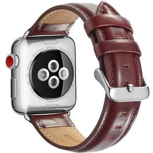 For Apple Watch Series 6 & SE & 5 & 4 44mm / 3 & 2 & 1 42mm Crazy Horse Texture Top-grain Leather Watchband(Wine Red)