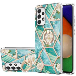 Voor Samsung Galaxy A23 5G / 4G splitsen marmeren bloempatroon TPU ringhouder (blauwe bloem)